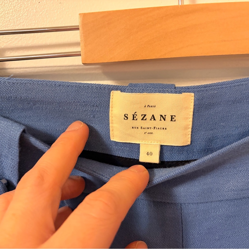 Sezane Linen-Blend High-Waist Wide-Leg Pants in Cornflower Blue - Picture 5 of 6